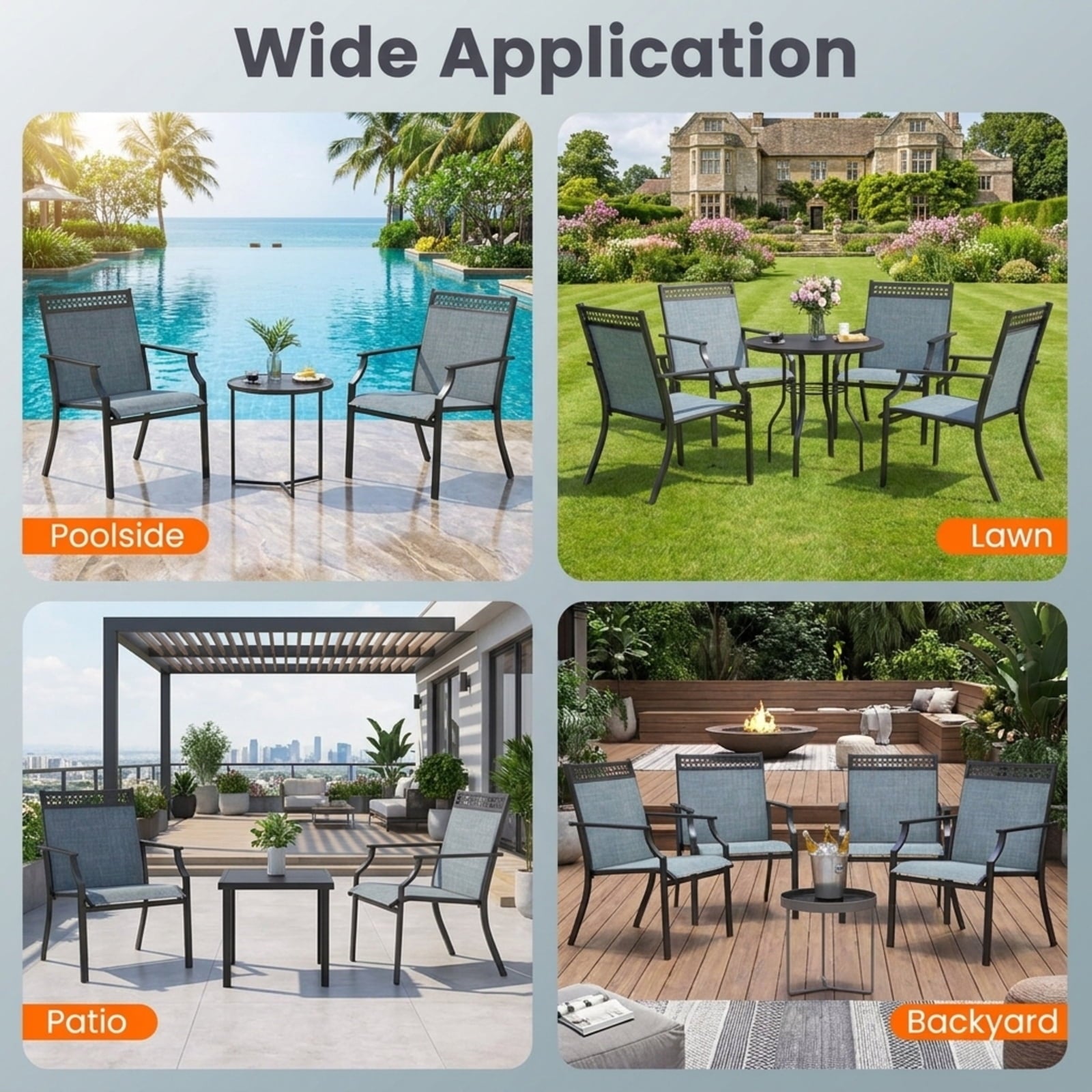Biotree Patio Chairs Set of 2 with All Weather Breathable Fabric Stackable Patio Chair for Garden BackyardBlue
