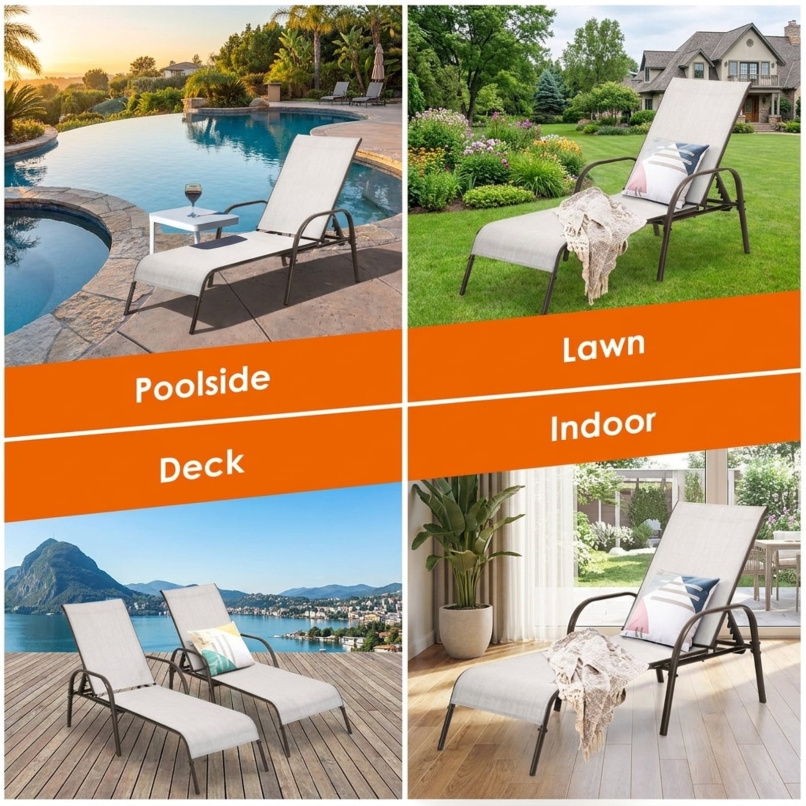 Biotree Adjustable Patio Chaise Folding Lounge Chair with Backrest Stackable Patio Chair for Garden BackyardGray