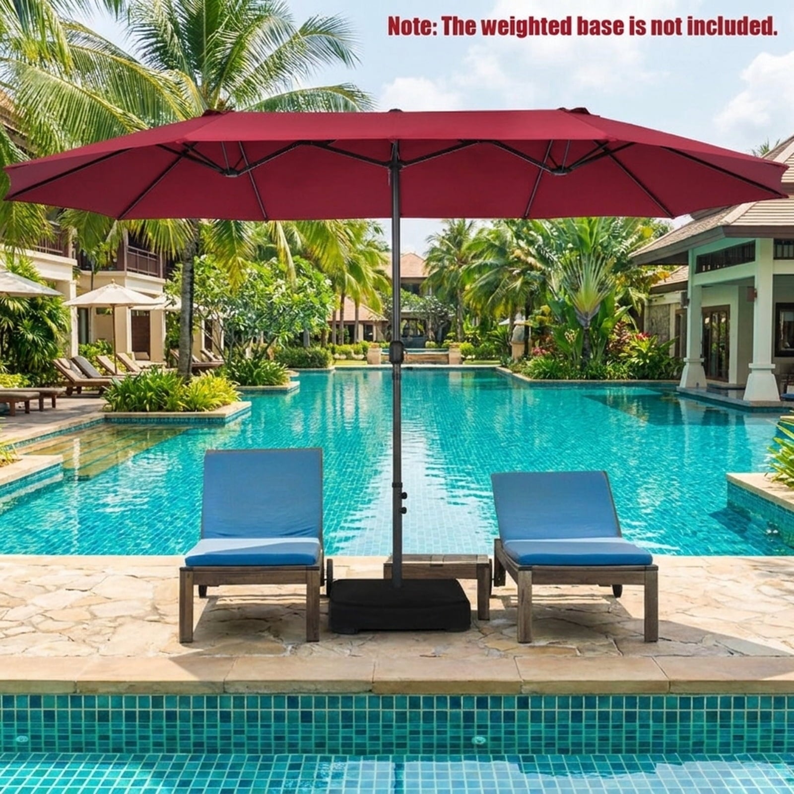 Biotree 15 ft Double-Sided Twin Patio Umbrella Crank Tilt Outdoor Shade - Red - UV Protection with Cross Base