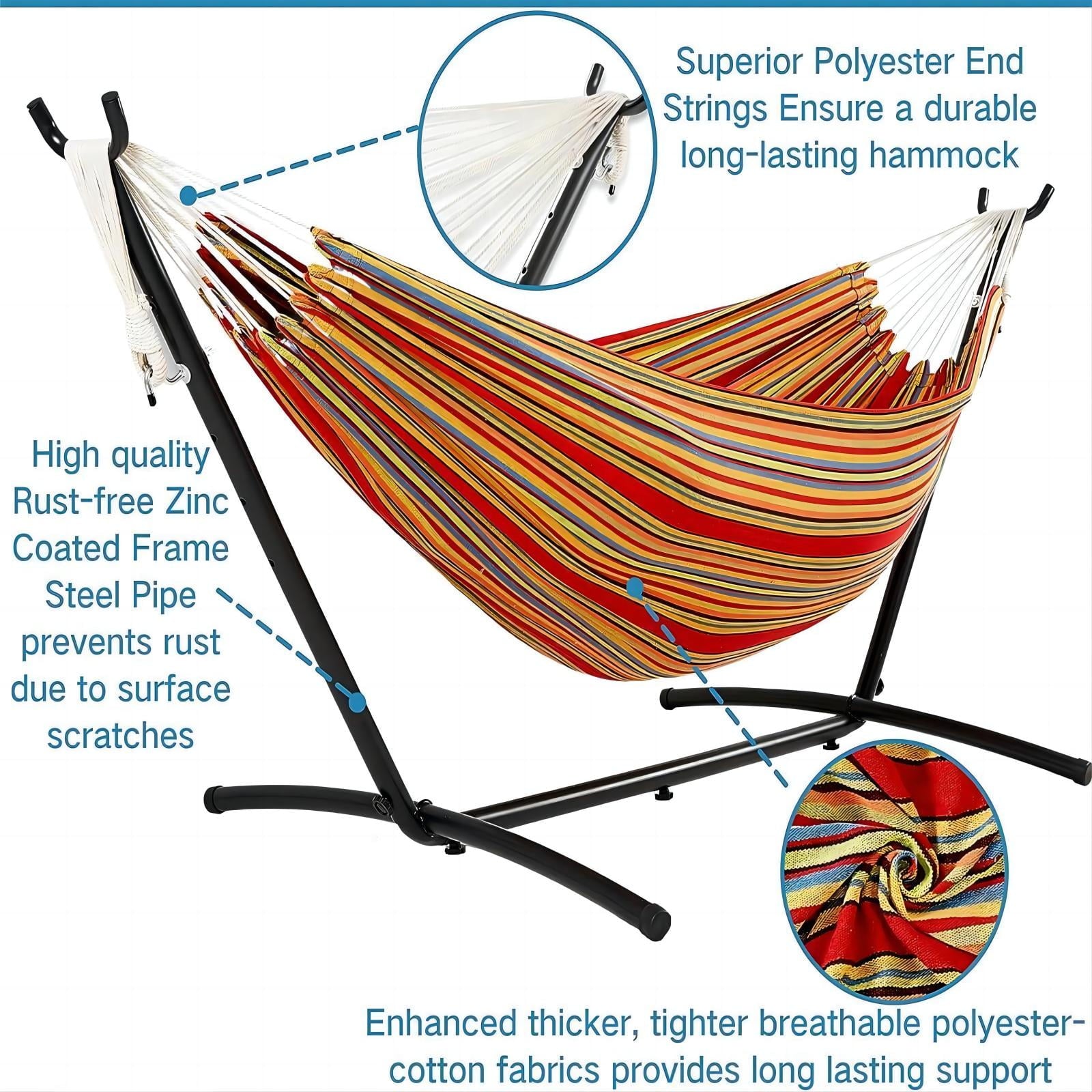 Biotree 2Person Hammock with Space Saving Steel Stand and Portable Carrying Bag, 48W x 120L inch, Red