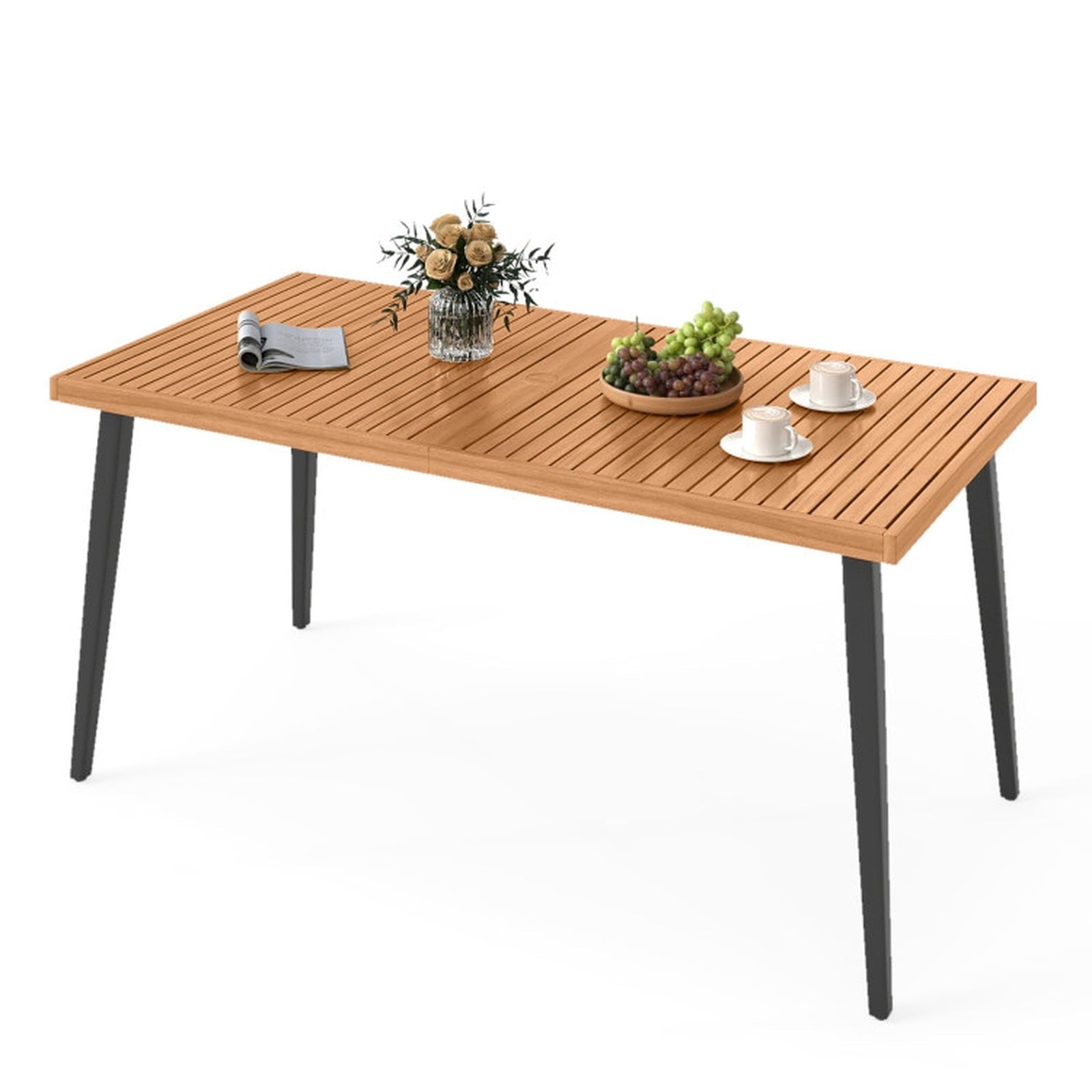Biotree 63 Inches Outdoor Indoor Dining Table with 1.97 Inches Umbrella Hole and Metal Legs, Black