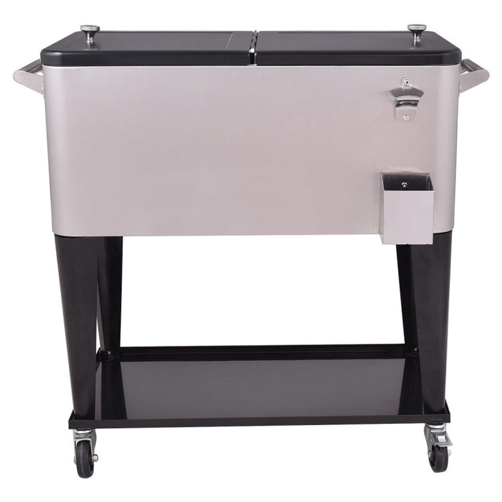 Biotree 80 Quart Patio Rolling Stainless Steel Ice Beverage Cooler with Shelf
