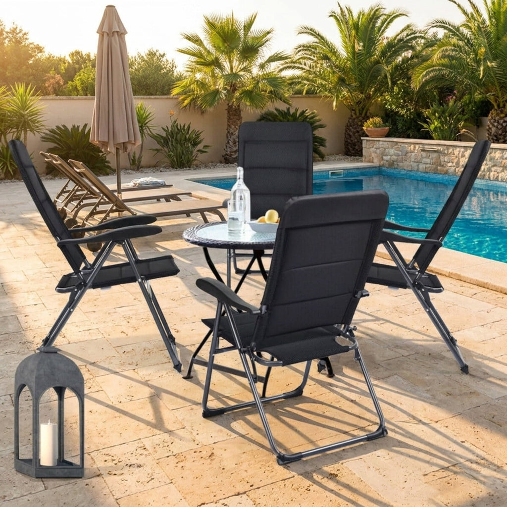 Biotree Set of 4 Patio Folding Chairs with Adjustable Backrest Stackable Patio Chair for Garden BackyardBlack