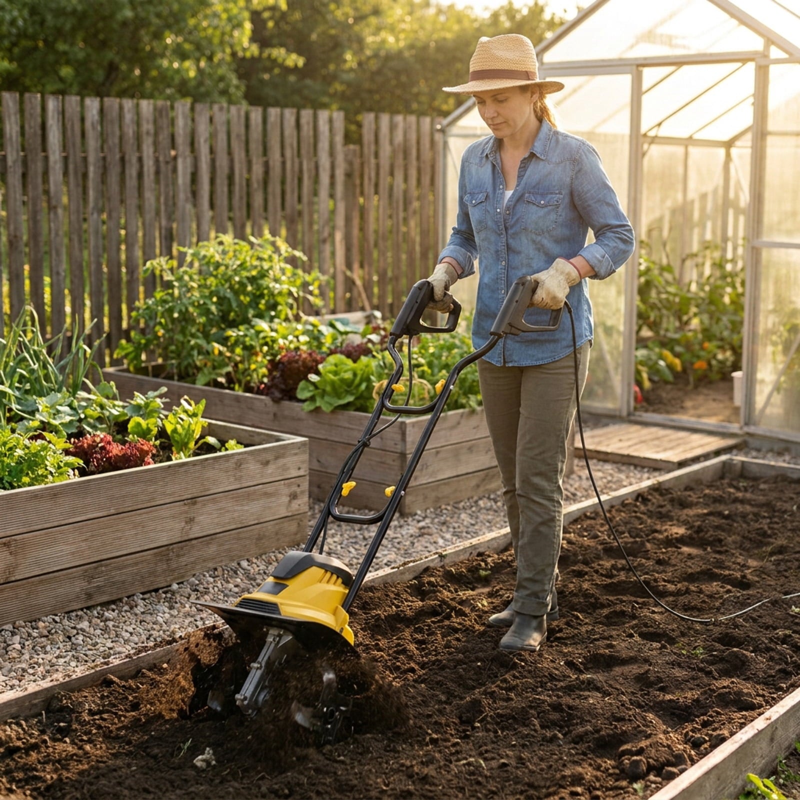 Biotree 10 Amp Powerful Corded Electric Tiller Cultivator with Safety Lock for Lawn Garden Yard Soil Care, Yellow
