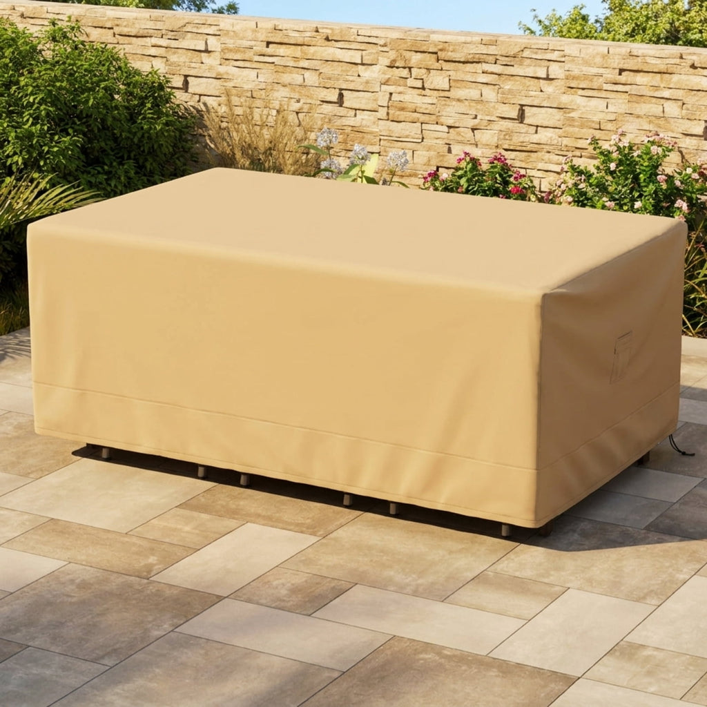 Biotree Waterproof Patio Furniture Cover with Padded Handle and Click-Close Straps Heavy Duty Outdoor Table Cover 90 x 50 x 32 Inches, Beige
