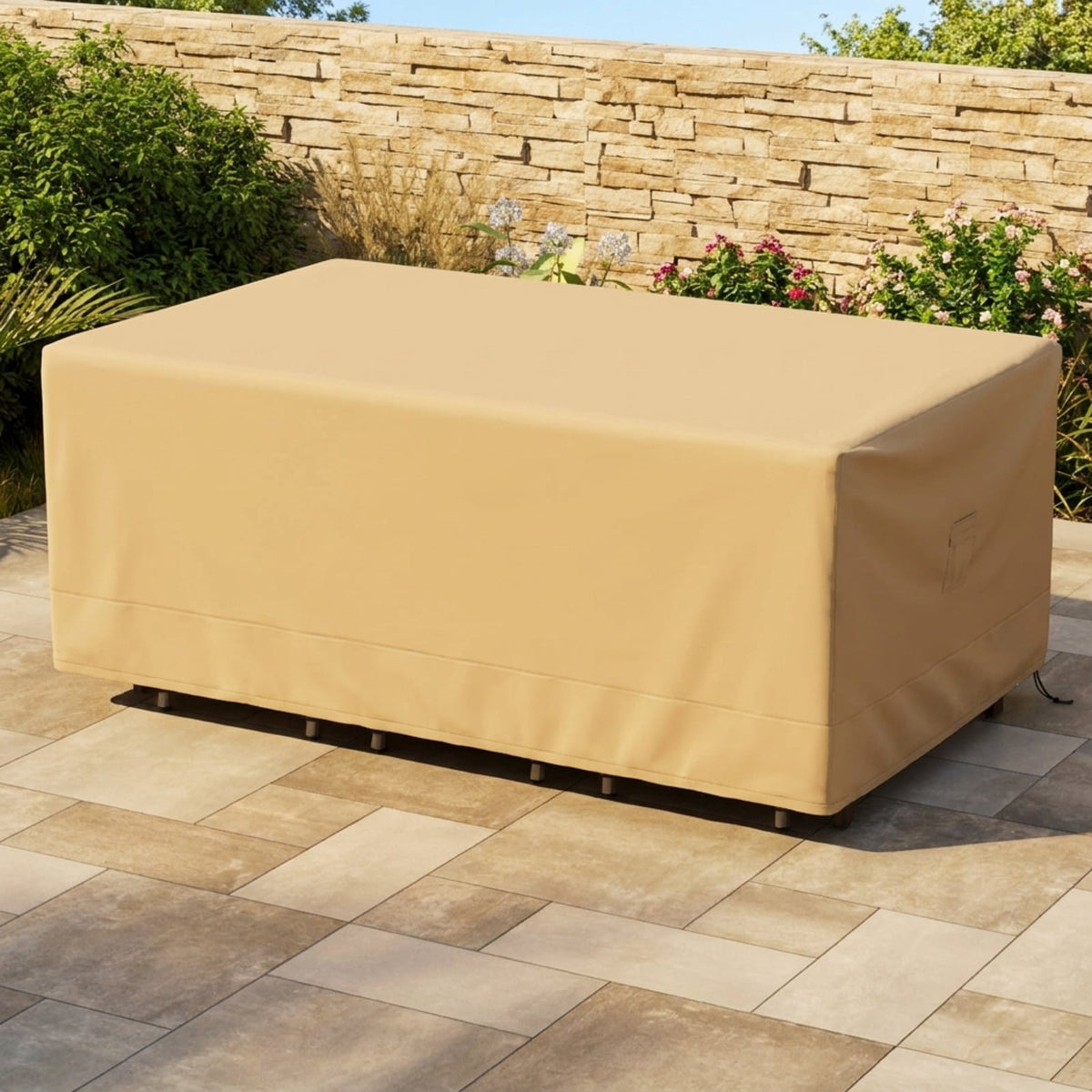 Biotree Waterproof Patio Furniture Cover with Padded Handle and Click-Close Straps Heavy Duty Outdoor Table Cover 90 x 50 x 32 Inches, Beige