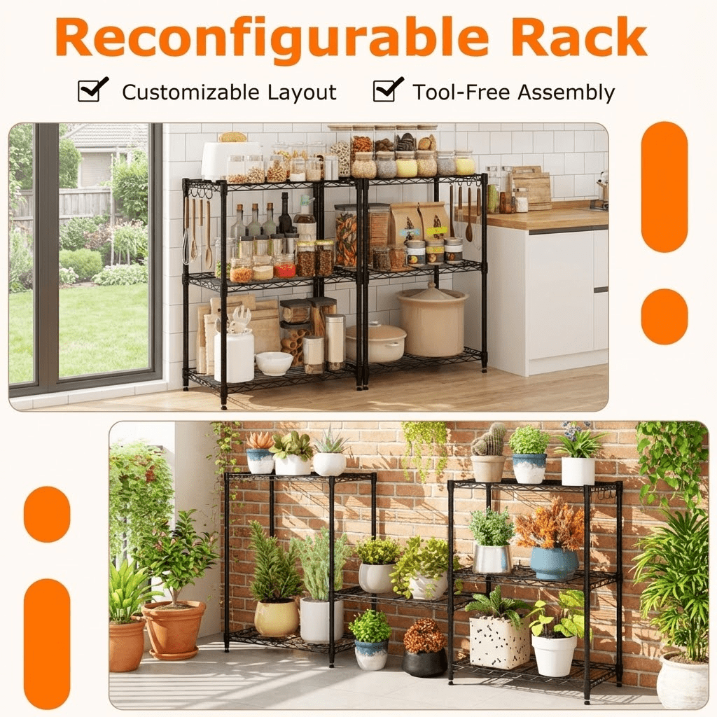 Biotree 3-Tier Metal Storage Shelving Unit with V-Shaped Wire Rack, 450 LBS Capacity Garage Storage Shelves Utility Rack for Kitchen Pantry Basement Office, Black