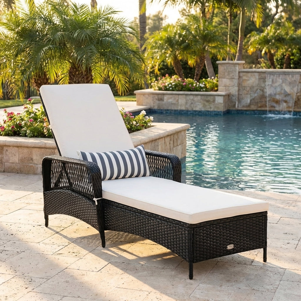 Biotree PE Rattan Chaise Lounge Chair with Adjustable Pillow-Black