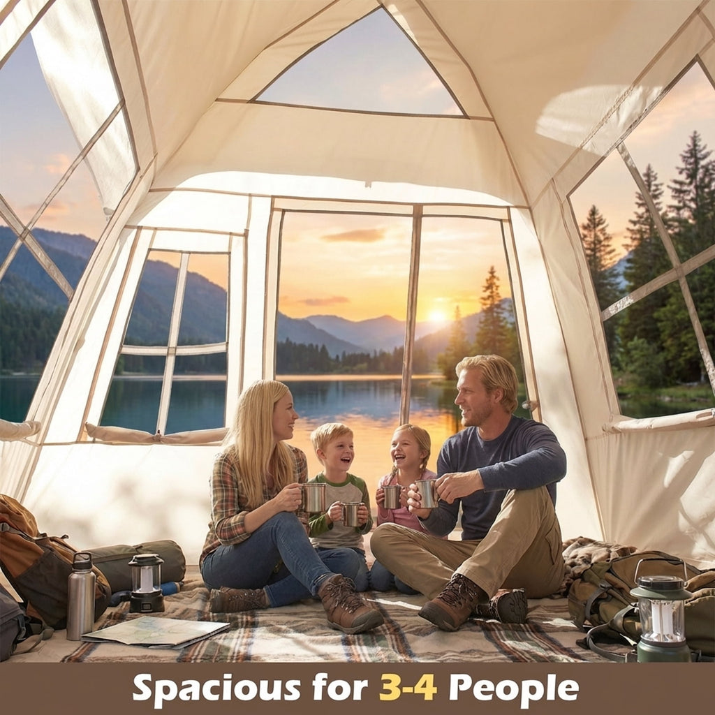 Biotree 4 Person Camping Tent with Mesh Windows and Carrying Bag for Family Camping Hiking