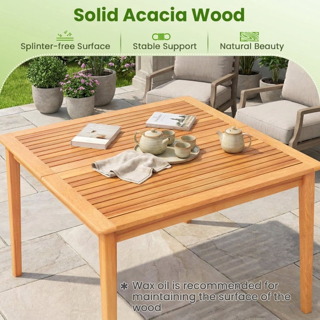 Biotree 40 Inch Acacia Wood Dining Square Bistro Table with 1.96 Inch Umbrella Hole, Natural