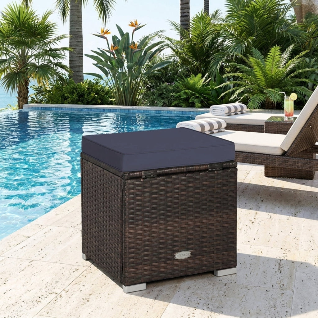 Biotree 2 Pieces Patio Ottoman with Removable Cushions Stackable Patio Chair for Garden BackyardNavy