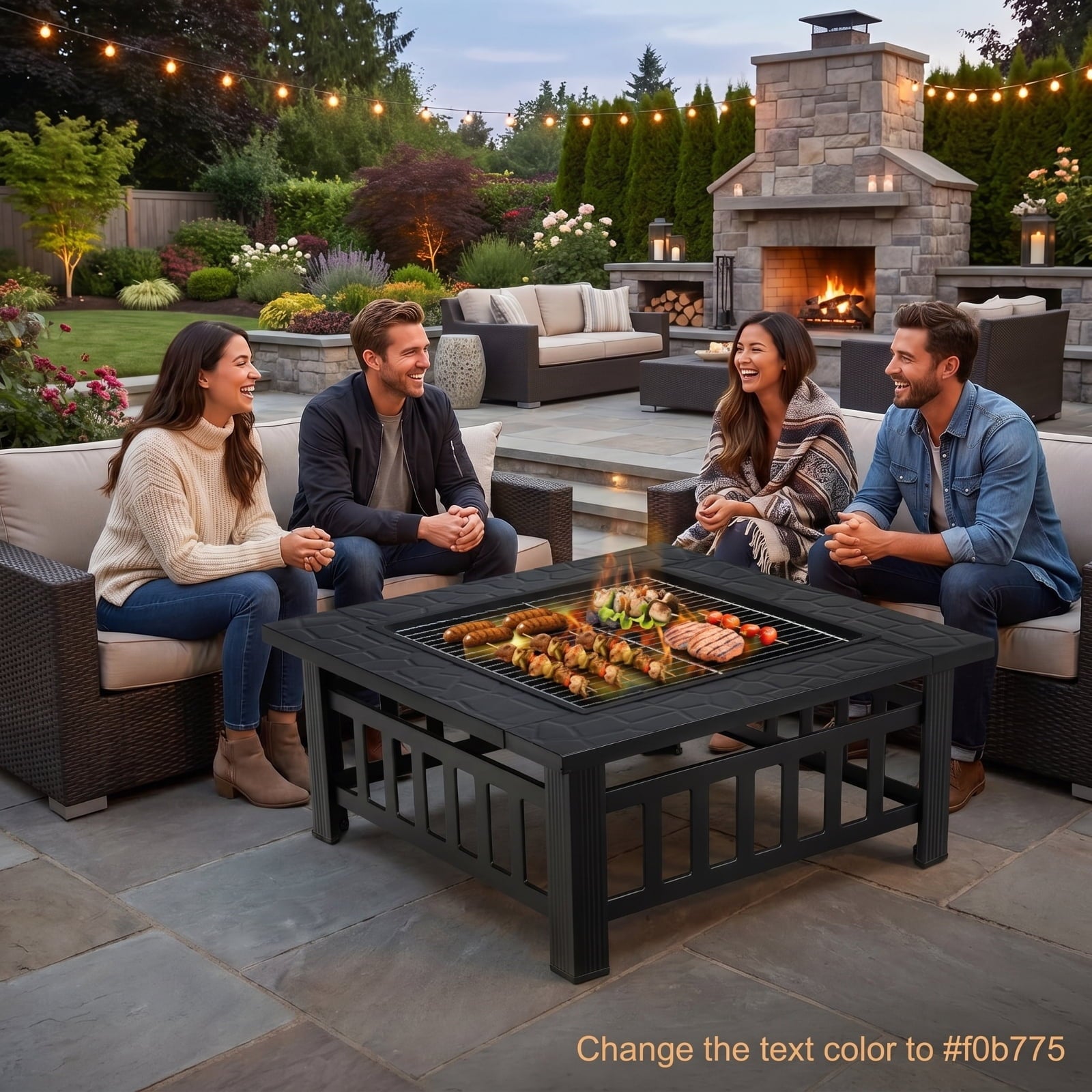 Biotree 32 Inch 3 in 1 Outdoor Square Fire Pit Table with BBQ Grill and Rain Cover for Camping for Outdoor Patio Backyard Garden Camping, Black