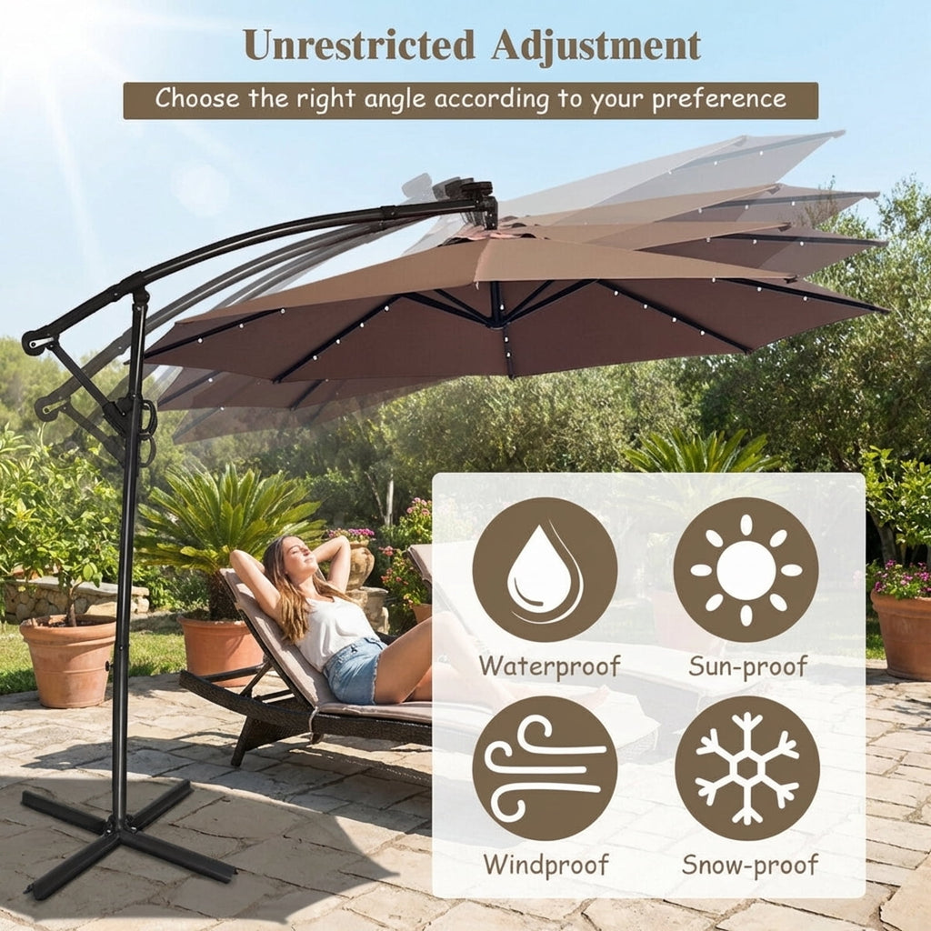 Biotree 10 ft 360¡ã Rotation Solar Powered LED Patio Offset Umbrella without Weight Base-Tan Outdoor Backyard