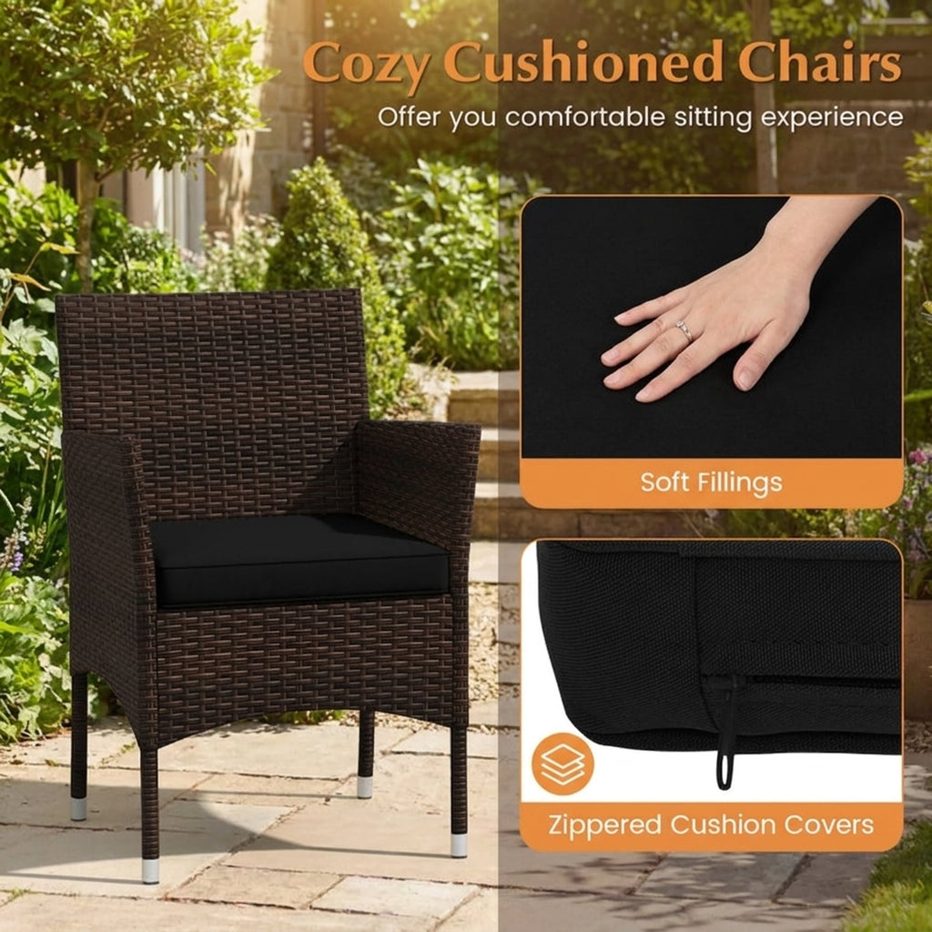 Biotree 3 Pieces Outdoor Conversation Set with Cushioned Seat and Glass Tabletop Outdoor Conversation Set for Garden Backyard PorchBlack