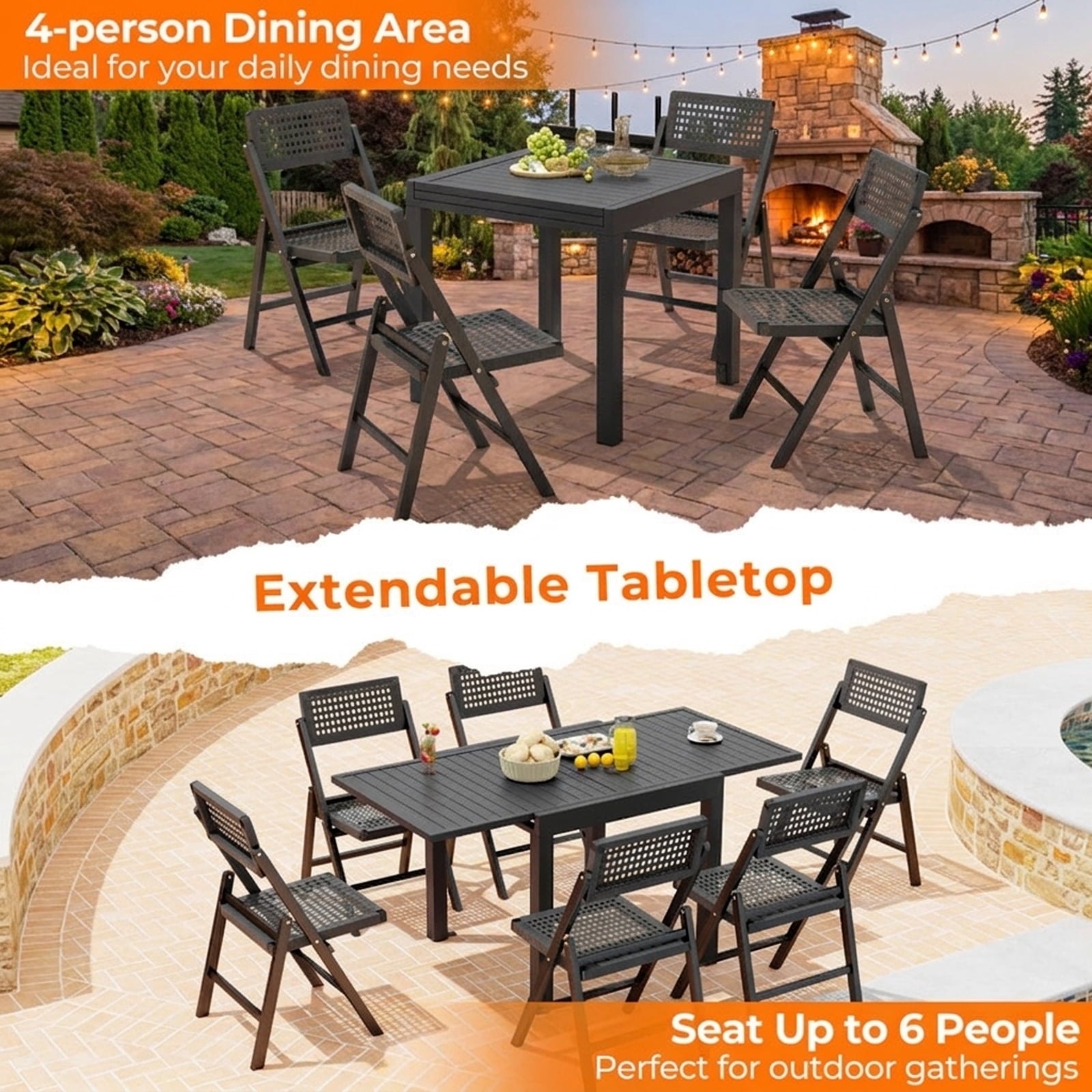 Biotree Expandable Patio Dining Table for 4-6 People, Gray