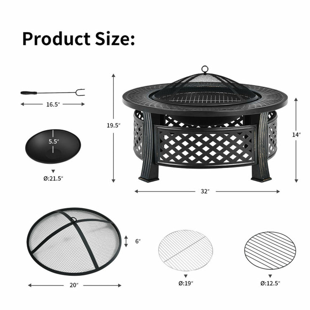 Biotree Outdoor Fire Pit with BBQ Grill and High for Outdoor Patio Backyard Garden Camping, Black