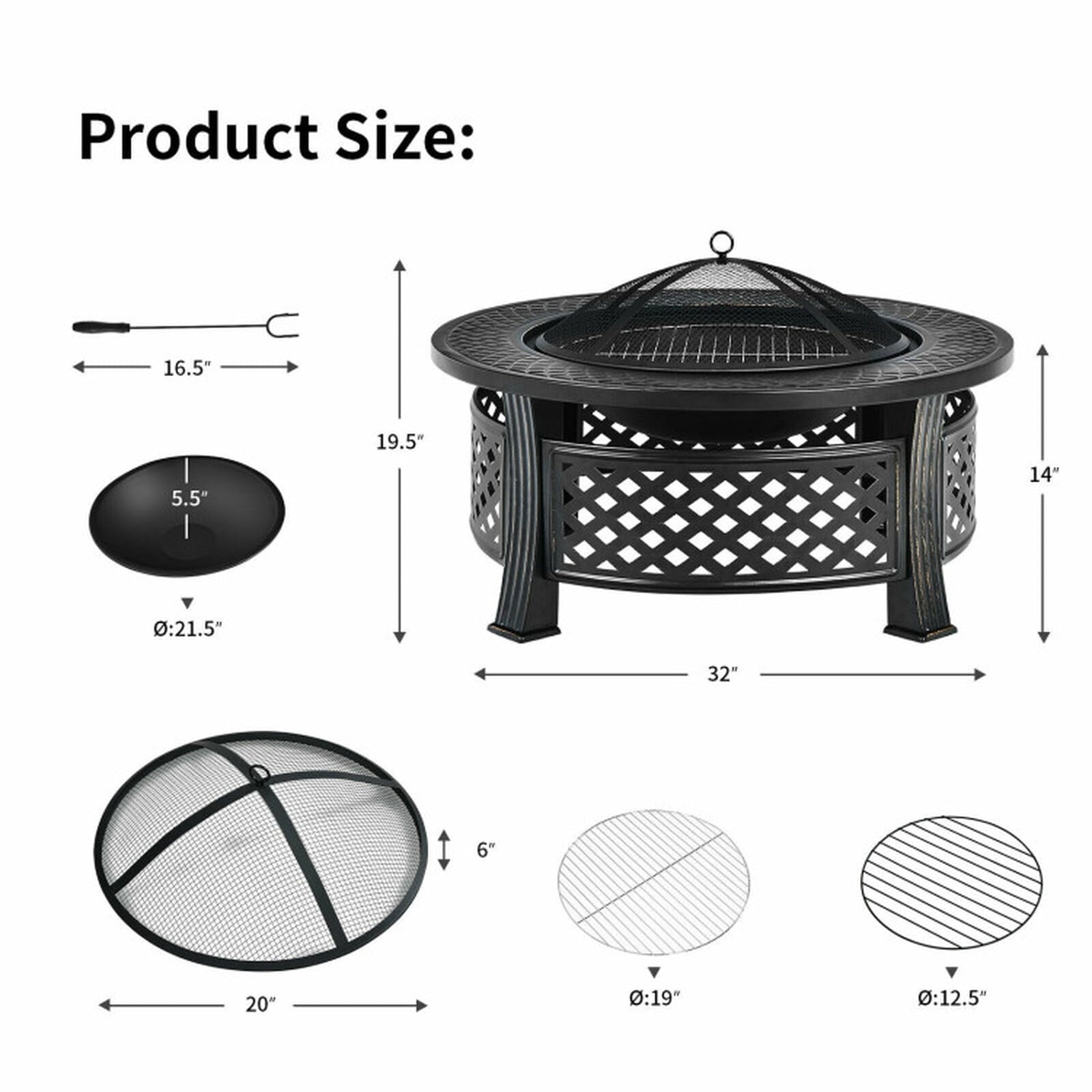 Biotree Outdoor Fire Pit with BBQ Grill and High for Outdoor Patio Backyard Garden Camping, Black