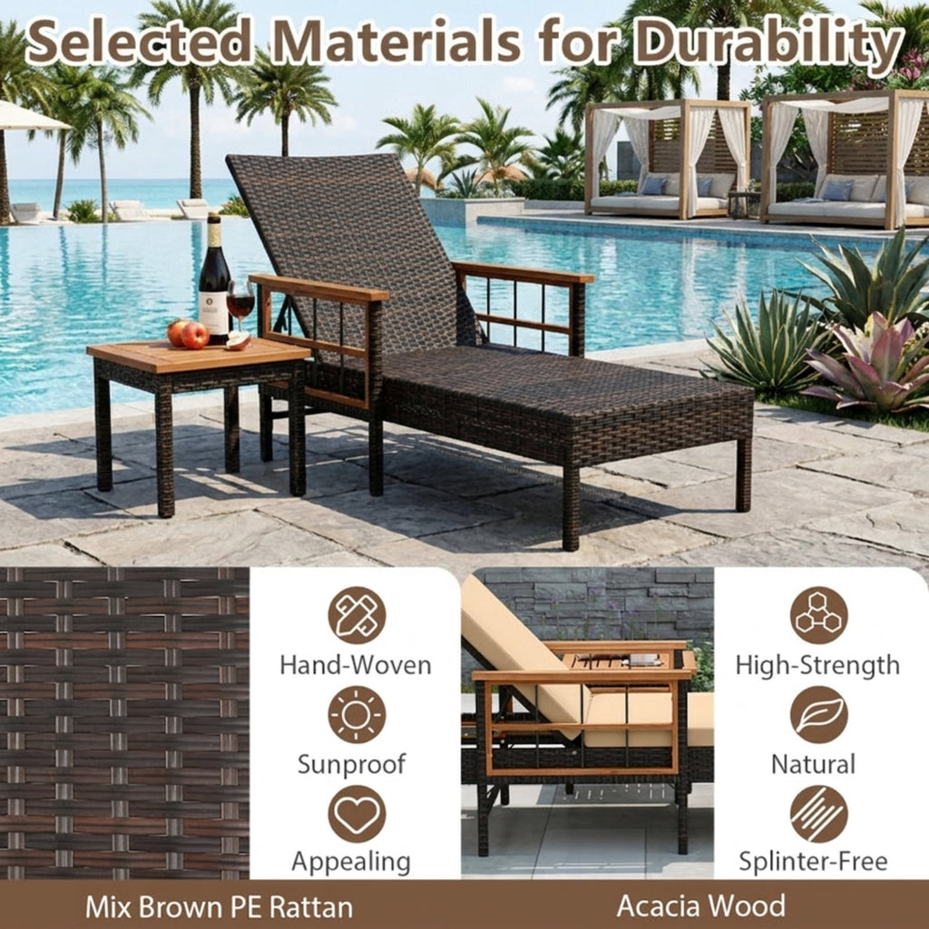 Biotree Outdoor Reclining Lounger Chair with 4-Level Adjustable Backrest Stackable Patio Chair for Garden BackyardBeige