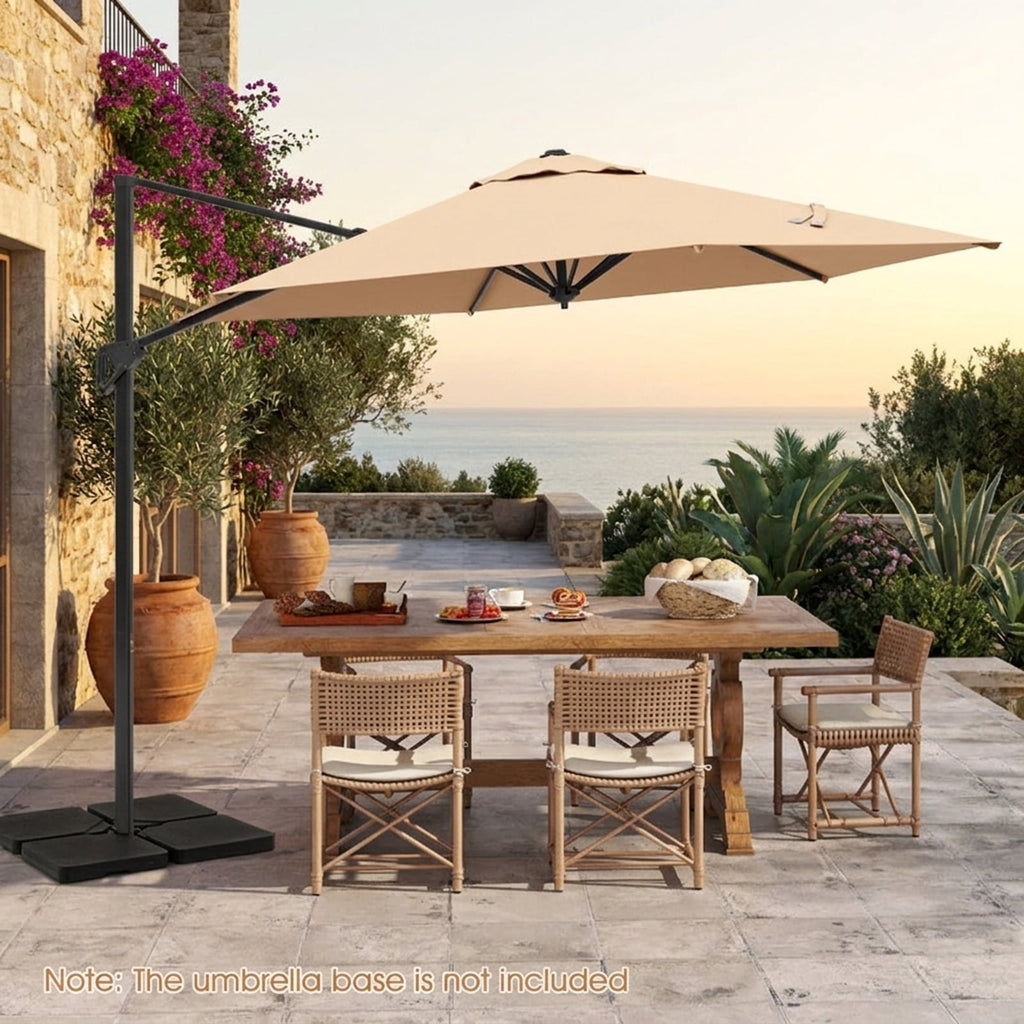 Biotree 9 ft Cantilever Patio Umbrella Offset Hanging with Cross Base, 8 Ribs - Beige for Backyard Garden Poolside