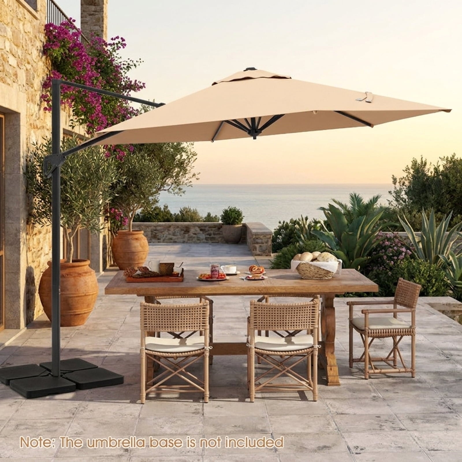 Biotree 9 ft Cantilever Patio Umbrella Offset Hanging with Cross Base, 8 Ribs - Beige for Backyard Garden Poolside