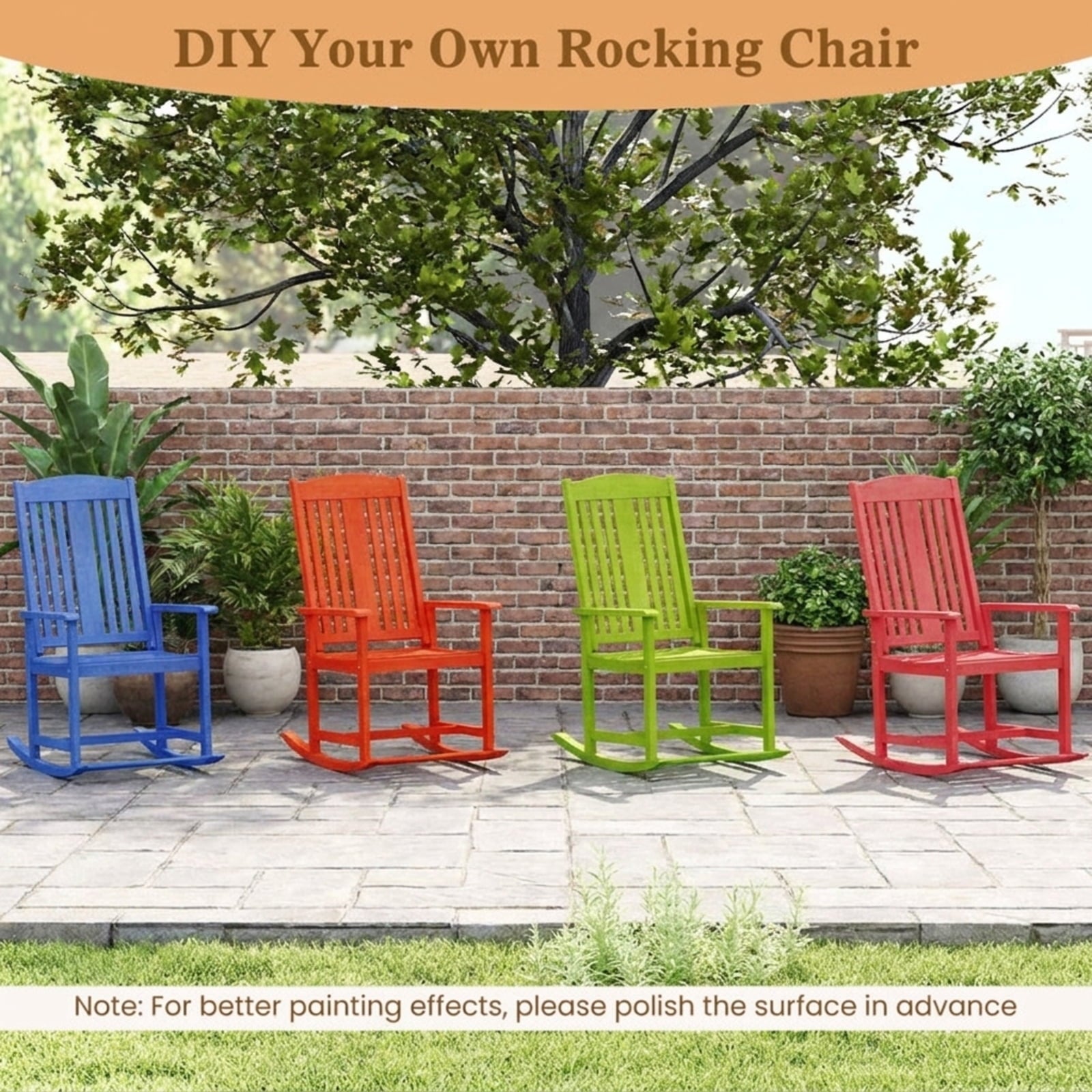 Biotree Outdoor Rocking Chair Solid Wood High Back Rocker with Slatted Seat Stackable Patio Chair for Garden BackyardNatural