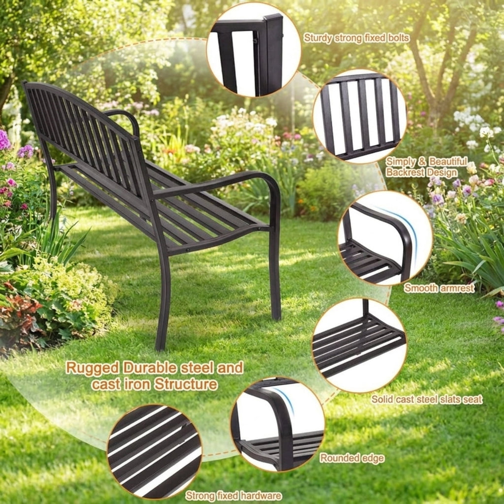 Biotree 50 Inch Patio Garden Bench Loveseats for Outdoor Stackable Patio Chair for Garden BackyardBlack