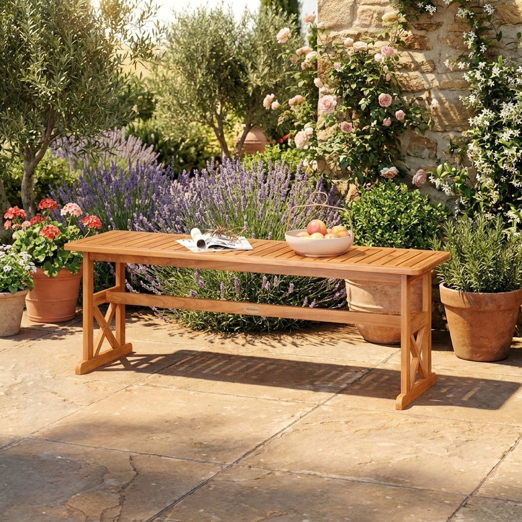 Biotree 51 Inches Outdoor Acacia Wood Bench with Slatted Seat and 800 Lbs Weight Capacity-1 PieceNatural