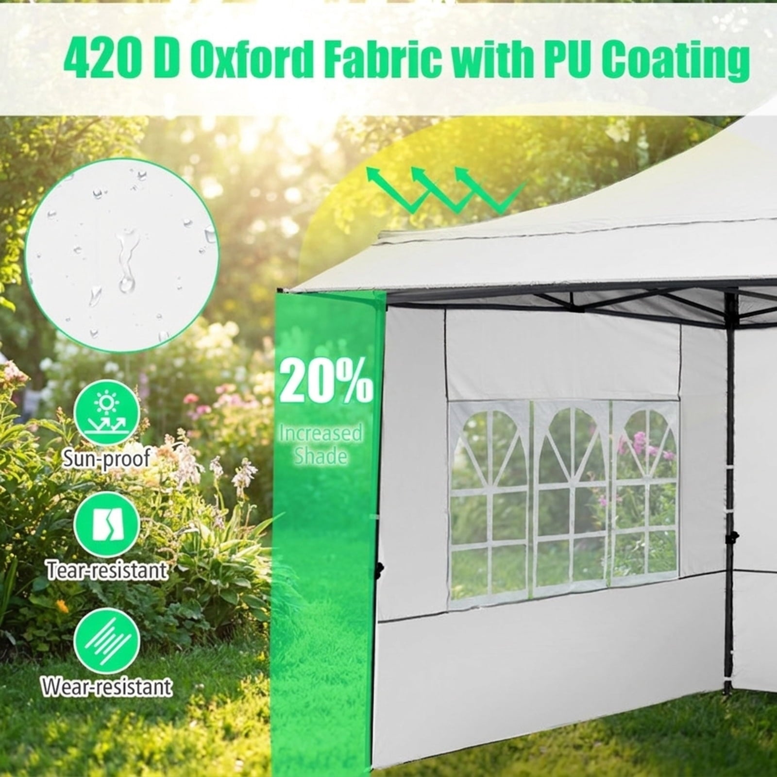 Biotree 10 x 10 FT Pop Up Canopy Tent with 3 Sidewalls, Awning & Wheeled Bag,Waterproof for Outdoor Party Supplier Camping Beach,White