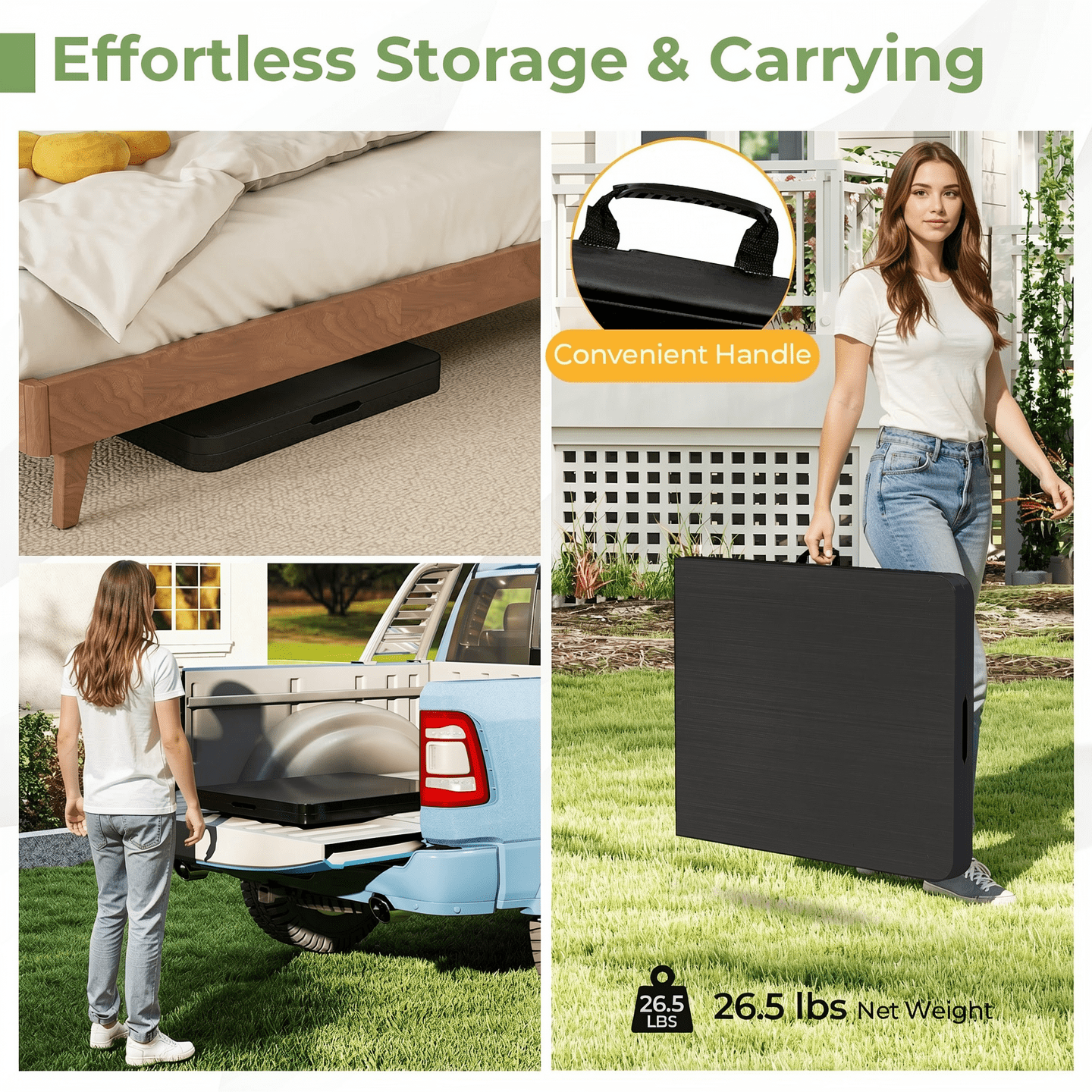 Biotree Portable Folding Camping Table with Carrying Handle, Black