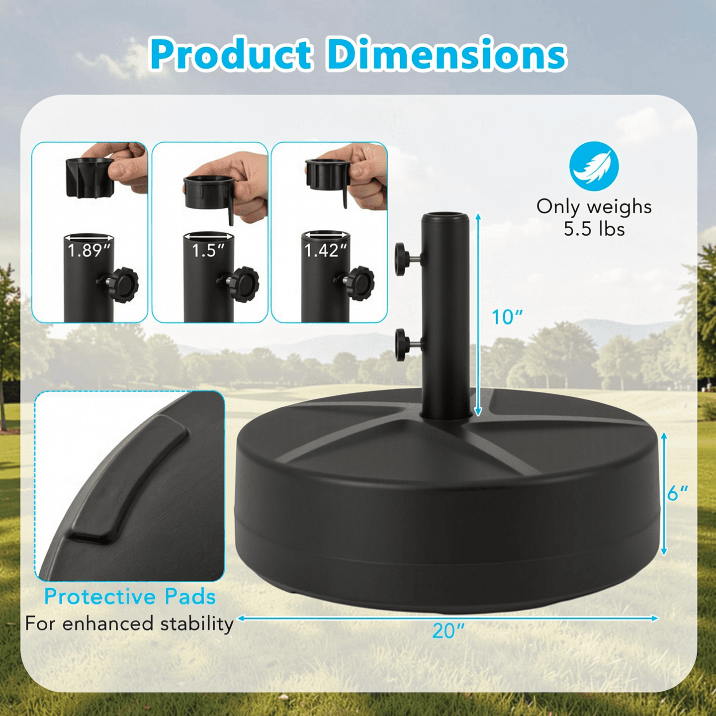 Biotree Patio Umbrella Base 88LBS Capacity Water and Sand Fillable Market Table Umbrella Stand-Black