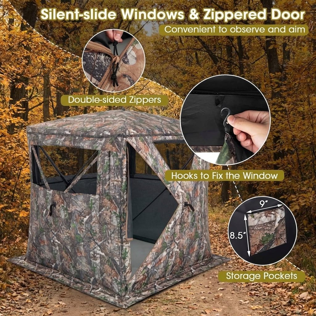 Biotree 2-3 Person Pop Up Ground Hunting Blind and Carrying Bag for Deer Turkey Hunting