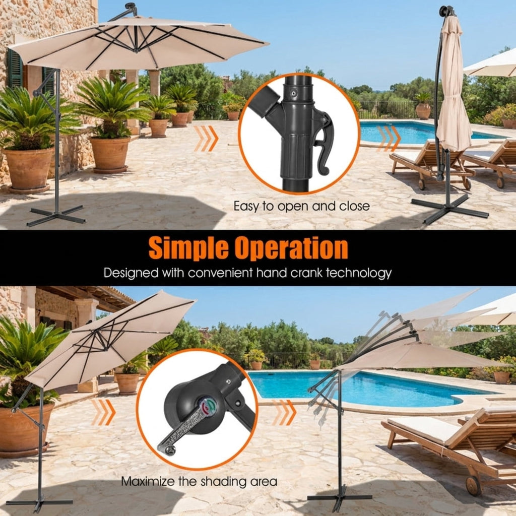 Biotree 10 FT Patio Umbrella, Patio Solar Powered Cantilever Umbrella with Tilting System for Patio Garden Backyard Pool, Beige