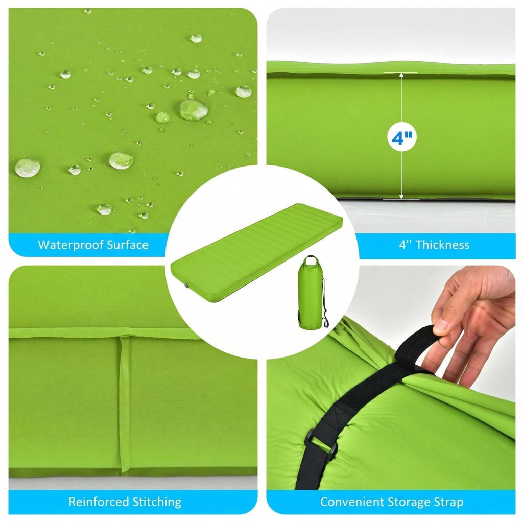 Biotree Self Inflating Folding Camping Sleeping Mattress with Carrying Bag Portable Sleeping Mat for Outdoor Camping, Green