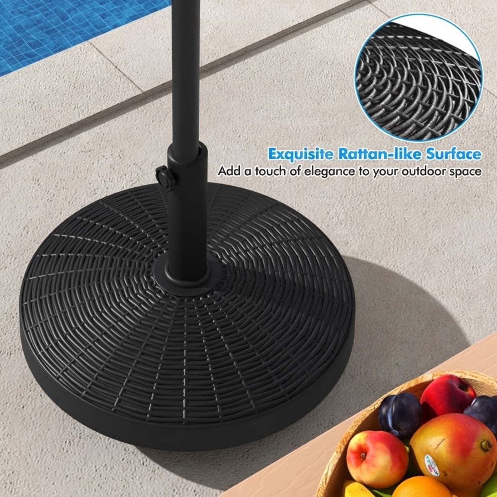 Biotree 50 LBS Patio Wicker Style Resin Umbrella Base Stand Heavy Duty with Wheels Black - Heavy Duty Outdoor Patio Stand