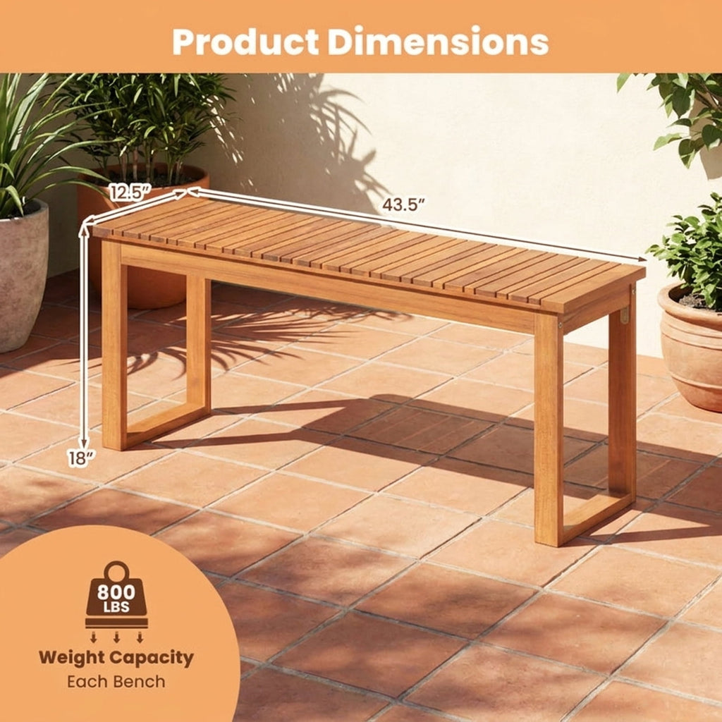 Biotree Acacia Wood Outdoor Garden Bench Set of 1/2 with Slatted Seat for Front Porch-Set of 2Natural