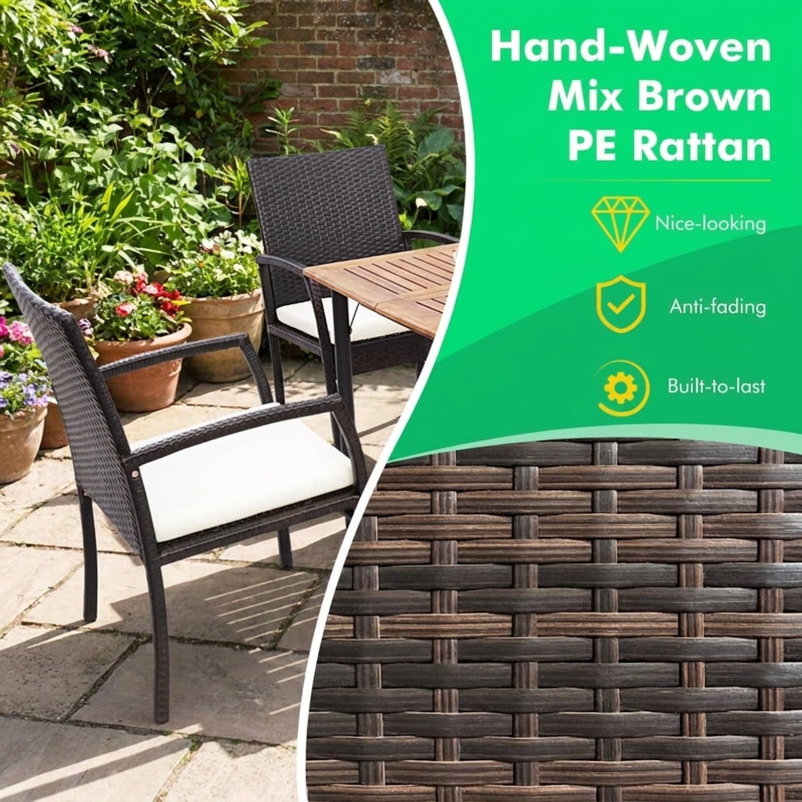 Biotree 4 Pieces Patio Wicker Dining Armchair Set with Soft Zippered Cushion-Set of 4 Stackable Patio Chair for Garden BackyardMix Brown
