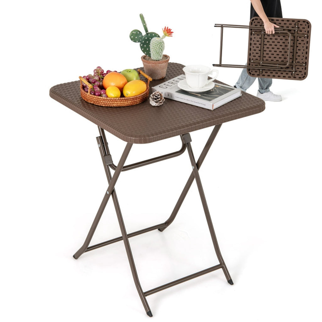 Biotree Folding Picnic Table with Rattan Grain HDPE Tabletop and Sturdy Metal Fame, Coffee