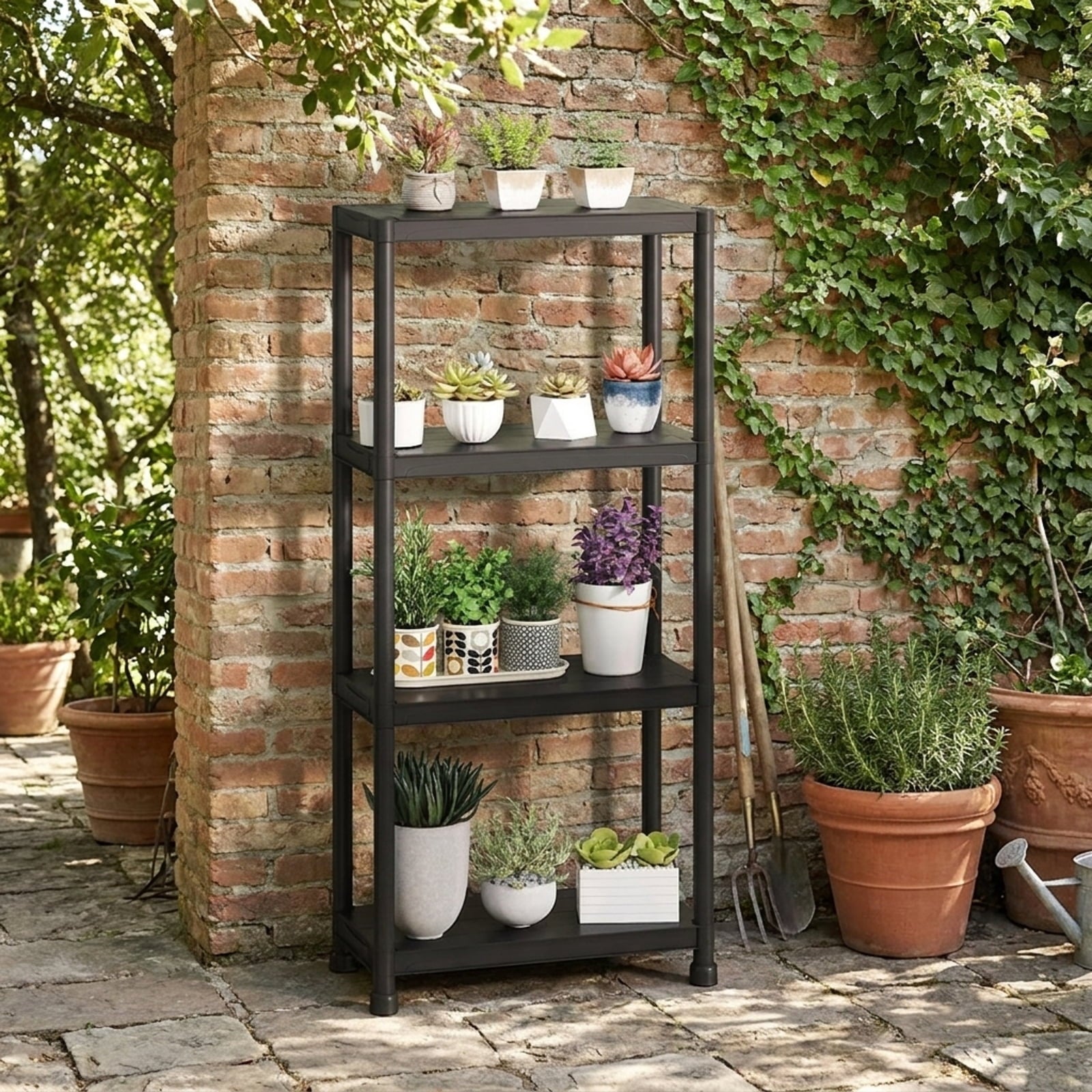 Biotree 4-Tier Heavy-Duty Plastic Storage Shelves Freestanding Garage Shelving Unit 400 lbs - Black