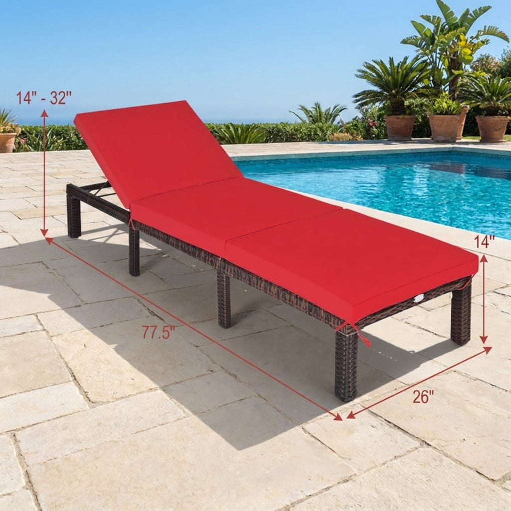Biotree Outdoor Rattan Adjustable Cushioned Chaise Stackable Patio Chair for Garden BackyardRed