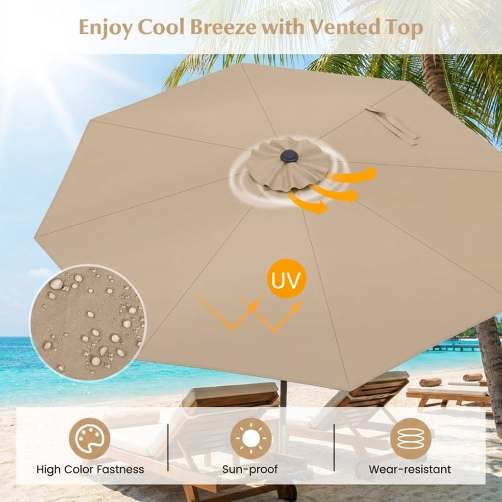Biotree 9 ft Market Patio Umbrella with Crank and Tilt, 8 Sturdy Ribs, Vented Canopy - Tan for Backyard