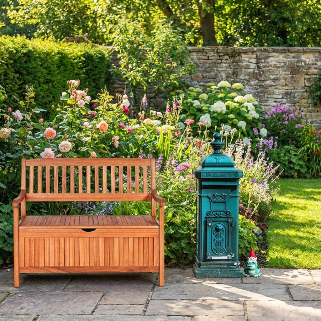 Biotree 33 Gallon Wooden Storage Bench with Liner for Patio Garden Porch Stackable Patio Chair for Garden Backyard