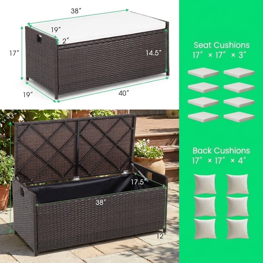 Biotree 34 Gallon Patio Storage Bench with Seat Cushion and Zippered Liner Outdoor Waterproof for Patio Deck Garden Cushions, Brown