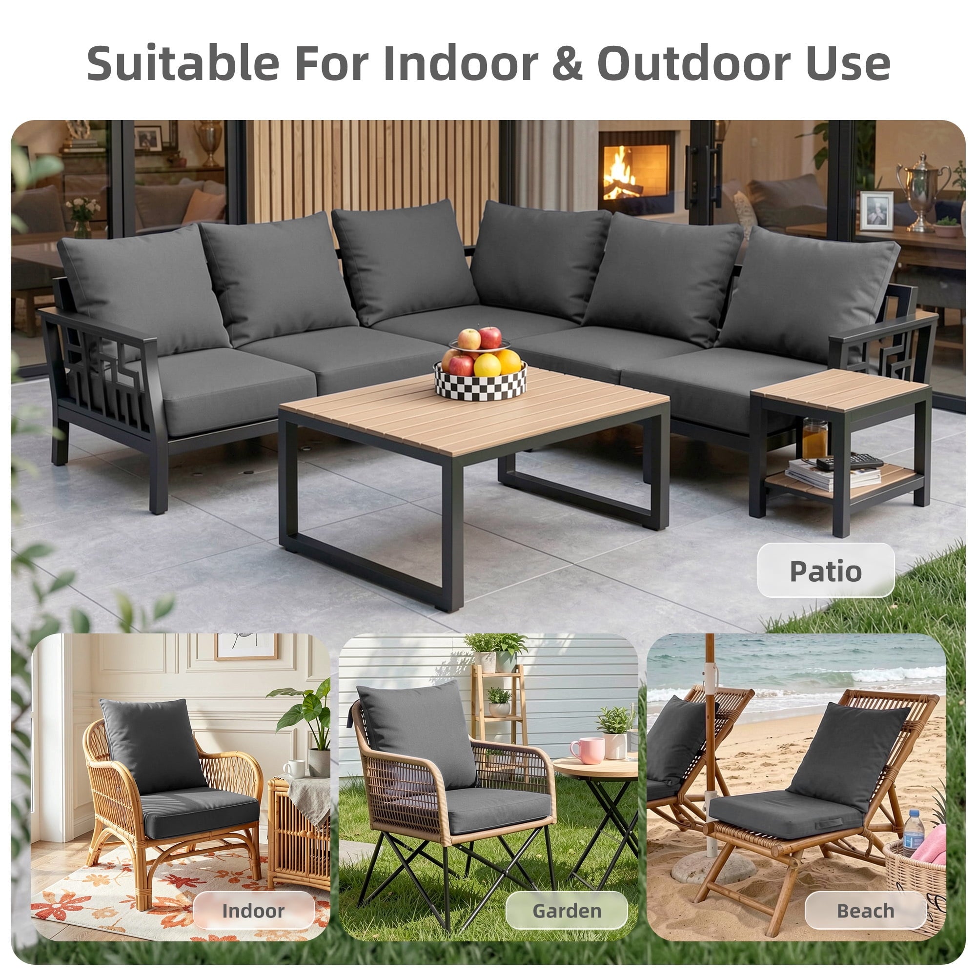 Biotree Outdoor Seat Cushions for Chairs,Waterproof Fade-Resistant Patio Furniture Replacement Cushions with Removable Cover,Gray