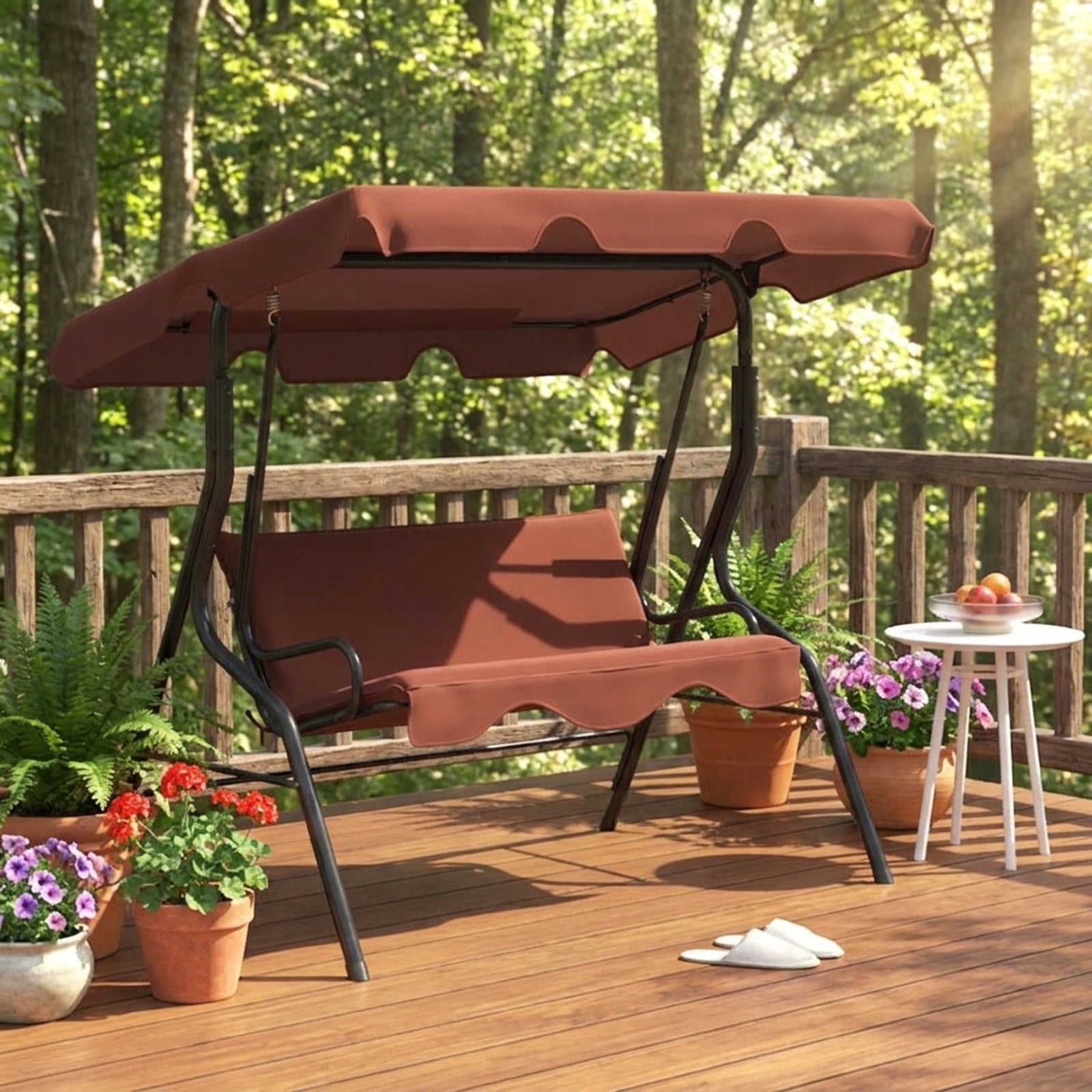 Biotree 3 Seat Outdoor Patio Canopy Swing with Cushioned Steel Frame for Patio Porch Garden Backyard Outdoor, Brown