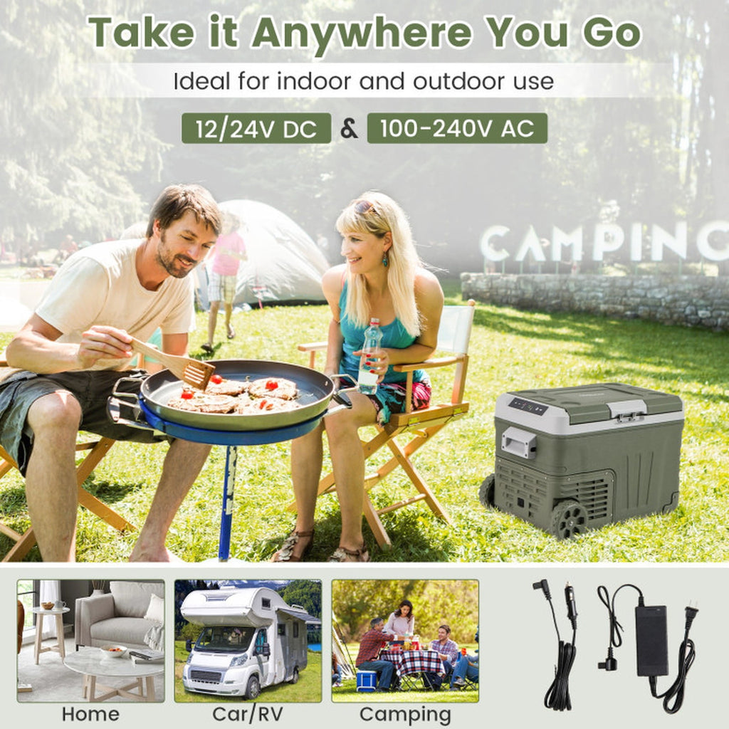 Biotree 12 Volt Car Refrigerator 35 Qt Portable Car Fridge with Adjustable Range, Green