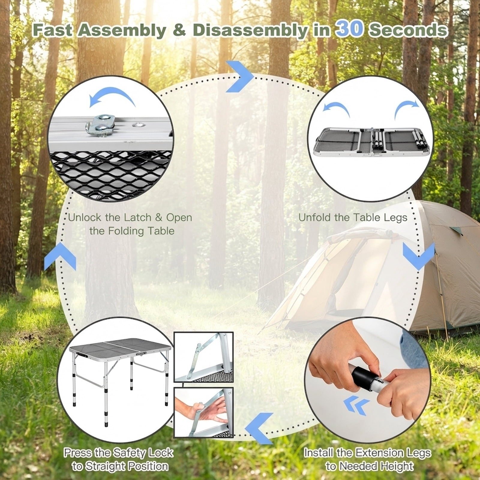 Biotree Aluminum Grill Table with Iron Mesh Top Portable Folding Outdoor Camp Kitchen Table for BBQ Cooking, Silver