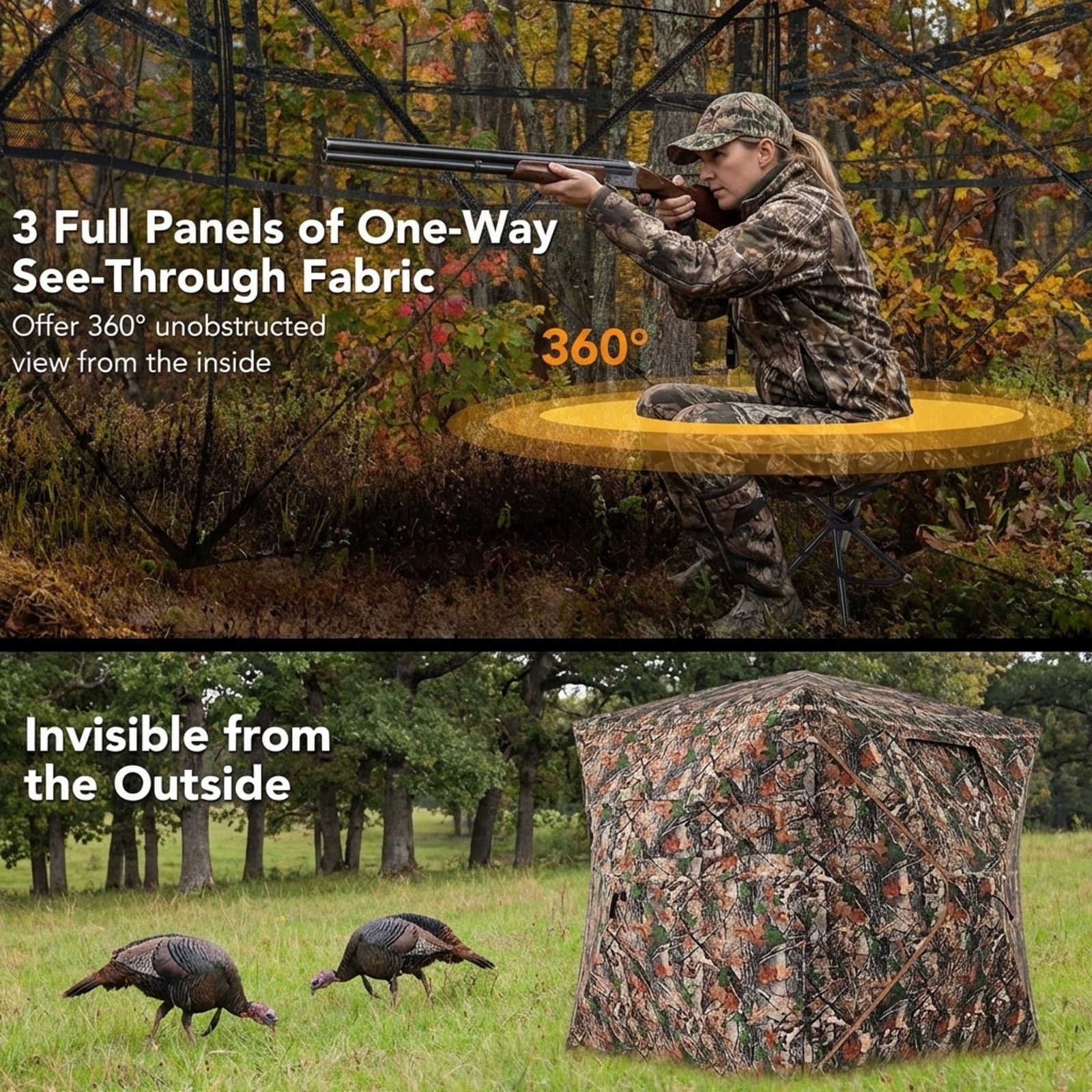 Biotree 5-in-1 Detachable Hunting Ground Blind for 2-3 People with Skylight Window for Deer Turkey Hunting