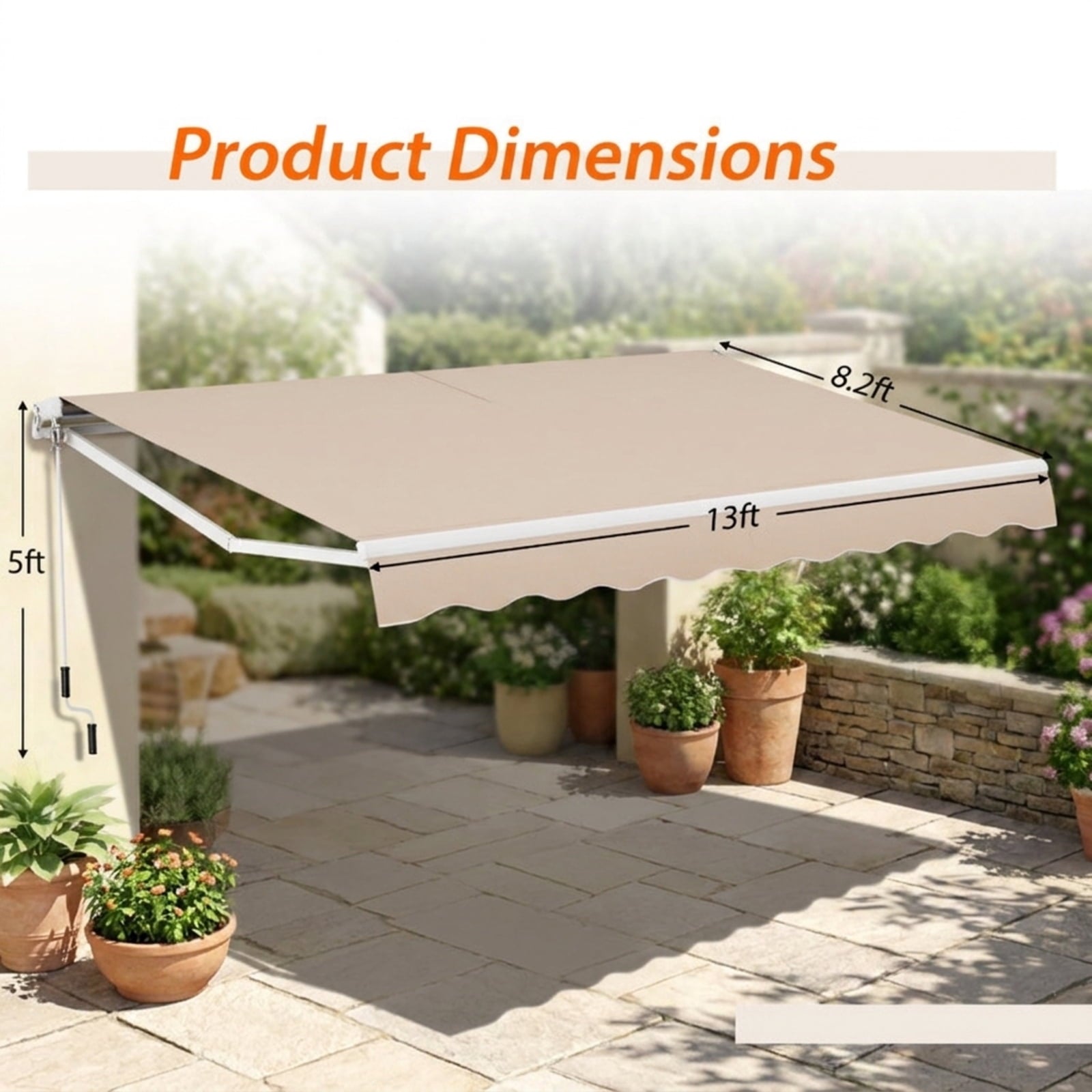 Biotree 13 ¡Á 8 Feet Retractable Patio Awning Aluminum Deck Sunshade for Patio Deck Door Window Sun Rain Protection, Beige