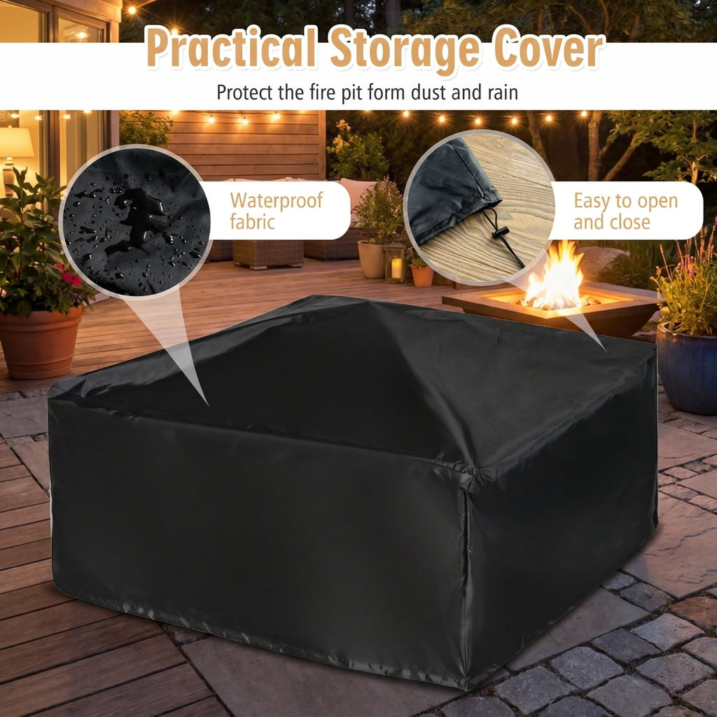 Biotree 32 Inch 3 in 1 Outdoor Square Fire Pit Table with BBQ Grill and Rain Cover for Camping for Outdoor Patio Backyard Garden Camping, Black