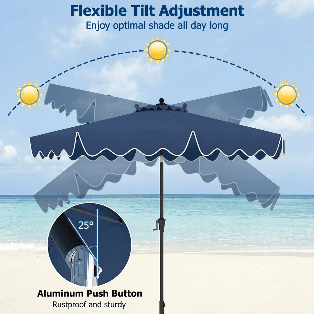 Biotree 9 Feet Patio Umbrella with Crank Handle and Push Button Tilt-Navy Navy Blue - Outdoor Patio Garden Sun Shade